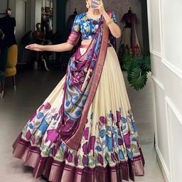 PAYAL CREATION Foil Print Ready to Wear Lehenga & Semi-Stitched Blouse With Dupatta-picture-53
