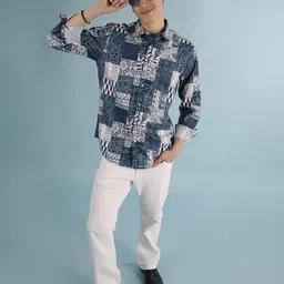 IVOC Men Classic Spread Collar Abstract Printed Cotton Casual Shirt-picture-37