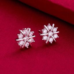 Kushal's Fashion Jewellery Rhodium Plated Zircon Studded Contemporary Studs Earrings-image-59