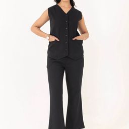 MISRI Pure Cotton V-Neck Sleeveless Waistcoat With Trouser Co-Ords-image-67