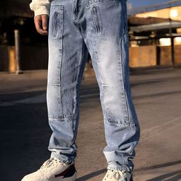 styzon Men Loose Relaxed Fit Heavy Fade Cargo Styles Jeans-image-40