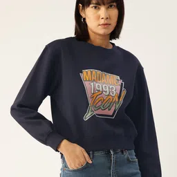 Madame Women Navy Blue Brand Logo Printed Sweatshirt-picture-10