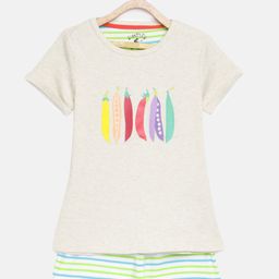 mackly Girls Beige & Green Printed Night suit-image-4