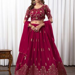 PAYAL CREATION Embroidered Foil Print Ready to Wear Lehenga & Semi-Stitched Blouse With Dupatta-picture-25