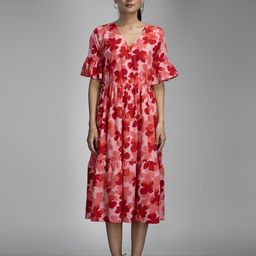 KRISS-CROX Women Floral Printed Bell Sleeves Fit & Flare Dress-image-89