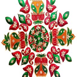 Kala Samarpan Green & Red Meenakari Foldable Rangoli With Centerpiece-13