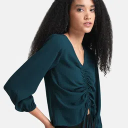 Kazo Green Ruched Top with Drawstring image 3