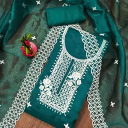 DIVASTRI Floral Embroidered Thread Work Organza Unstitched Dress Material-image-83
