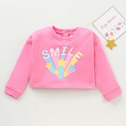 Babyhug 100% Cotton Full Sleeves Winterwear Crop Top with Text Print- Pink-picture-20
