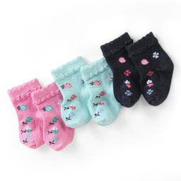 Cute Walk by Babyhug Knit Ankle Length Anti Bacterial Socks Floral Design - Multicolor-image-81