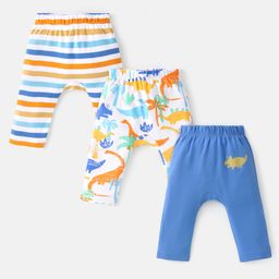 Babyhug Cotton Knit  Full Length Striped Diaper Leggings with Animal Print Pack of 3 - Multicolour-picture-13
