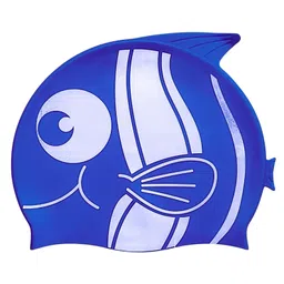 KARBD Fish Design Silicone Swimming Cap for Kids - Dark Blue White-picture-47