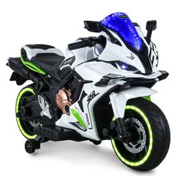 Babyhug CBR Rechargeable EV Battery Operated Ride On Bike with Music & LED Lights - White-24