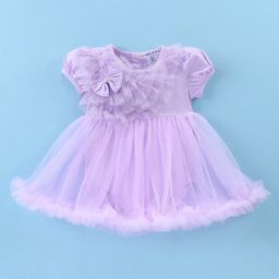 Mark & Mia Woven Sleeveless Party Frock with Bow Applique & Frill Detailing - Lavender-image-66