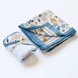 Cocoon Care Hooded Towel and Blanket Set with floral Print | Cream-picture-28