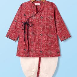 Babyhug Cotton Woven Full Sleeves Bandhani Printed Dhoti Kurta Set - Maroon-image-43