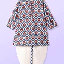 Babyhug Cotton Woven Full Sleeves Kurta Dhoti Set With Floral Print & Embroidery - White-image-95
