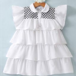 Mark & Mia Cotton Knit Half Sleeves Sequins Lace Detailing Layered Frock - Offwhite-image-99