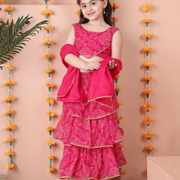 NEUDIS Georgette Sleeveless Bandhani Printed & Lace Embellished Lehenga Choli With Dupatta Set - Magenta-image-35