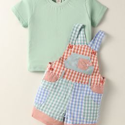 ToffyHouse Cotton Woven Checkered Dungaree with Half Sleeves Inner Tee - Light Green-image-81