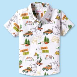 Babyhug Cotton Woven Half SleevesShirt with Vehicle Print - Green & White-image-111