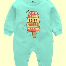 The Peppy Tend Monthly Birthday Theme 100% Cotton Full Sleeves Its Cool To Be Three Months Text Printed Romper - Sea Green-image-75