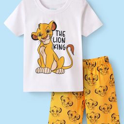 Babyhug Disney Single Jersey Knit Half Sleeves Shorts Night Suit with Lion King Graphics - White & Yellow-image-83