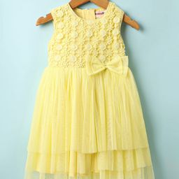 Kookie Kids Woven Sleeveless Party Frock With Floral Lace Detailing - Yellow-image-81