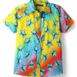 Pine Kids Viscose Woven Half Sleeves Shirt With Star Print - Multicolor-image-61