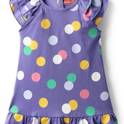 Babyhug Cotton Knit Raglan Half Sleeves Nighty with Polka Dot Print - Violet-image-17