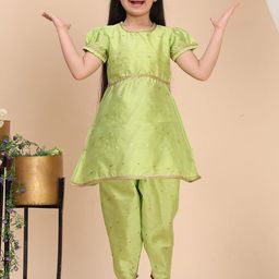Cutiekins Girls Solid A-Line Kurta with Trousers-picture-18