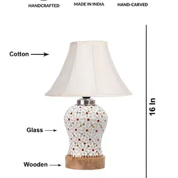 Devansh Off White & Red Textured Wooden Frustum Shaped Table Lamp With Mosaic Glass Base-8