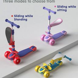 fab n funky Stand And Cruise 2 in 1 Kids Scooter With Adjustable Height Removable Seat With Anti-Slip LED Deck And Wheels With Footrest - Green & Yellow image 2
