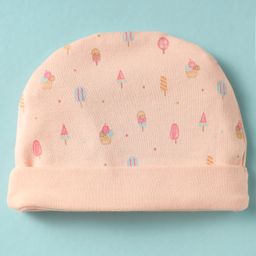 Simply Interlock Cap Mitten & Booties Set with Ice- Cream Print Peach -Diameter 12.5 cm image 2