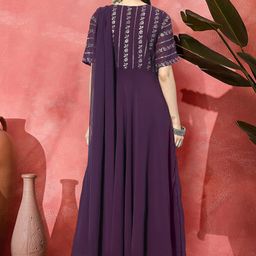 Sangria Sequence Embroidered A-Line Ethnic Dress With Dupatta image 3