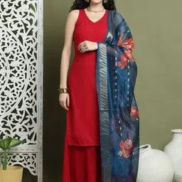 Jompers Women Embelished Sequinned Kurta with Palazzos & Dupatta-18