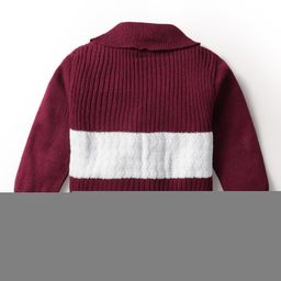 Babyhug Acrylic Knitted Full Sleeves Sweater Set With Color Block Design - Maroon & White image 3