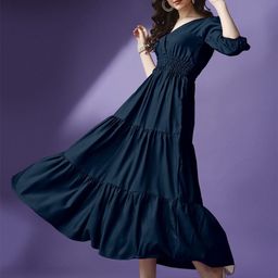 Raiyani Enterprise Women Applique Crepe Fit & Flare Solid Maxi Dress-picture-19