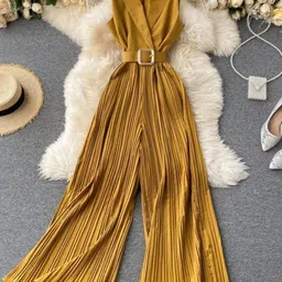 Alamode By Akanksha Women Yellow Salogan Formal Jumpsuit-image-6