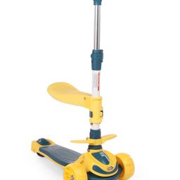 fab n funky Stand And Cruise 2 in 1 Kids Scooter With Adjustable Height Removable Seat With Anti-Slip LED Deck And Wheels With Footrest - Green & Yellow image 4