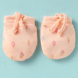 Simply Interlock Cap Mitten & Booties Set with Ice- Cream Print Peach -Diameter 12.5 cm image 4