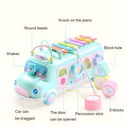 NEGOCIO 3 in 1 Bus Toy Includes Xylophone Musical Instruments for Toddlers Pull Along Toy with Shape Sorter Toys- PACK OF 1- COLOR MAY VARY image 4