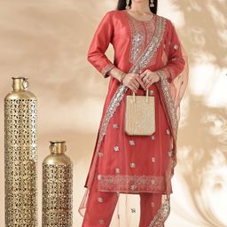 Anouk Women Yoke Design Regular Thread Work Kurta with Trousers & With Dupatta image 2