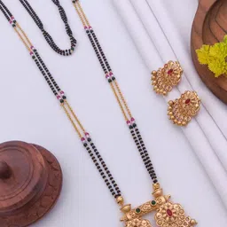 TKRB SALES Gold-Plated Artificial Stones Studded & Beaded Vati Mangalsutra With Earrings-picture-25
