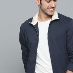 Mast & Harbour Men Navy Blue Pure Cotton Solid Sweatshirt-image-66