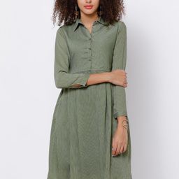 Tokyo Talkies Women Olive Green Striped Empire Dress-image-44
