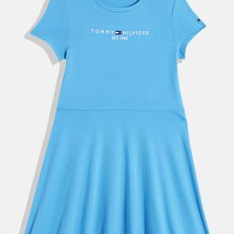 Tommy Hilfiger Girls Brand Logo Embroidered Pure Cotton A-Line Dress-picture-3