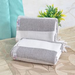 FABINALIV Grey & White 2 Striped Cotton 225 GSM Bath Towel-image-34