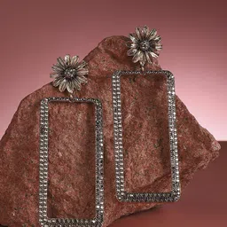 DressBerry Gold-Plated Artificial Stones Studded Geometric Drop Earrings-17