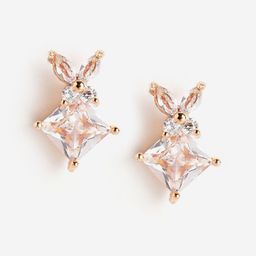 DressBerry Rose Gold-Plated Cubic Zirconia Square Studs Earrings-image-67